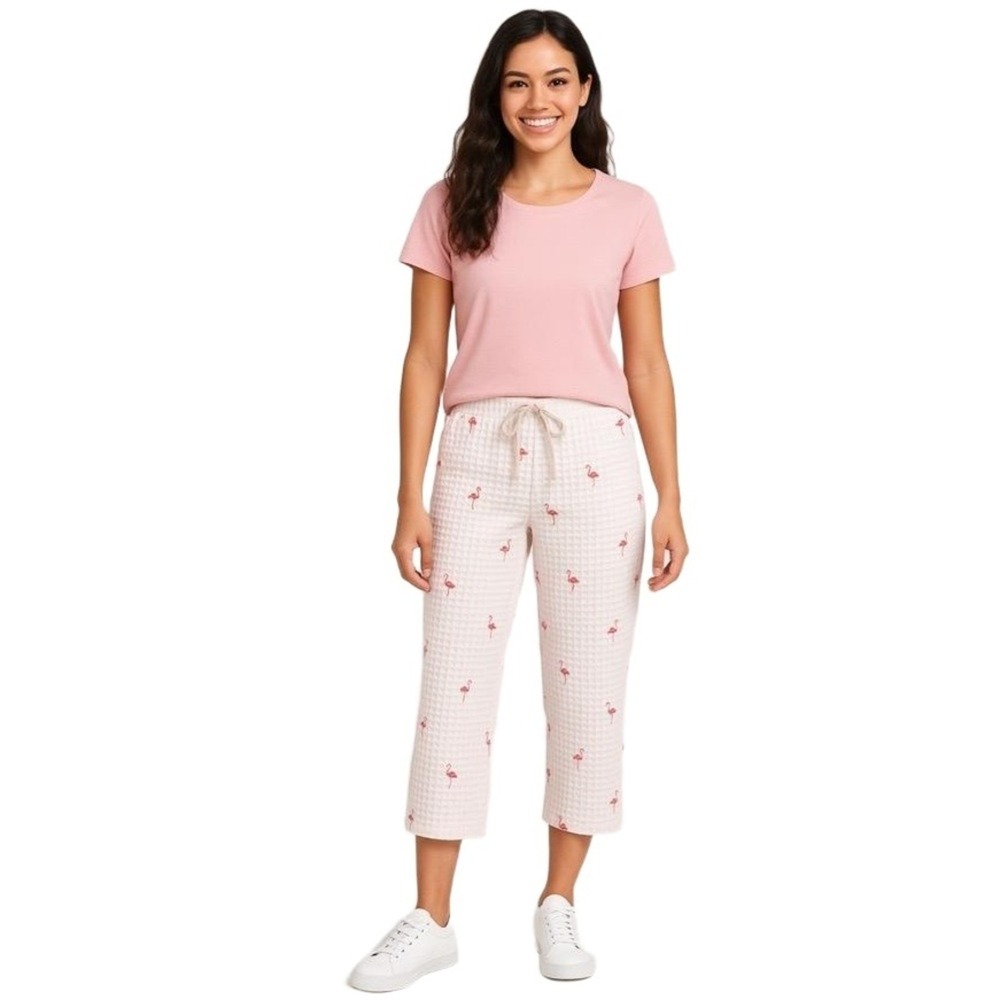 Gap Body Pink Flamingo Print Elastic Waist Drawstring Relaxed Crop Pant S Petite